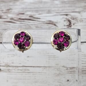 Vintage Clip On Earrings - Pink/Purple Gems Small 5/8"